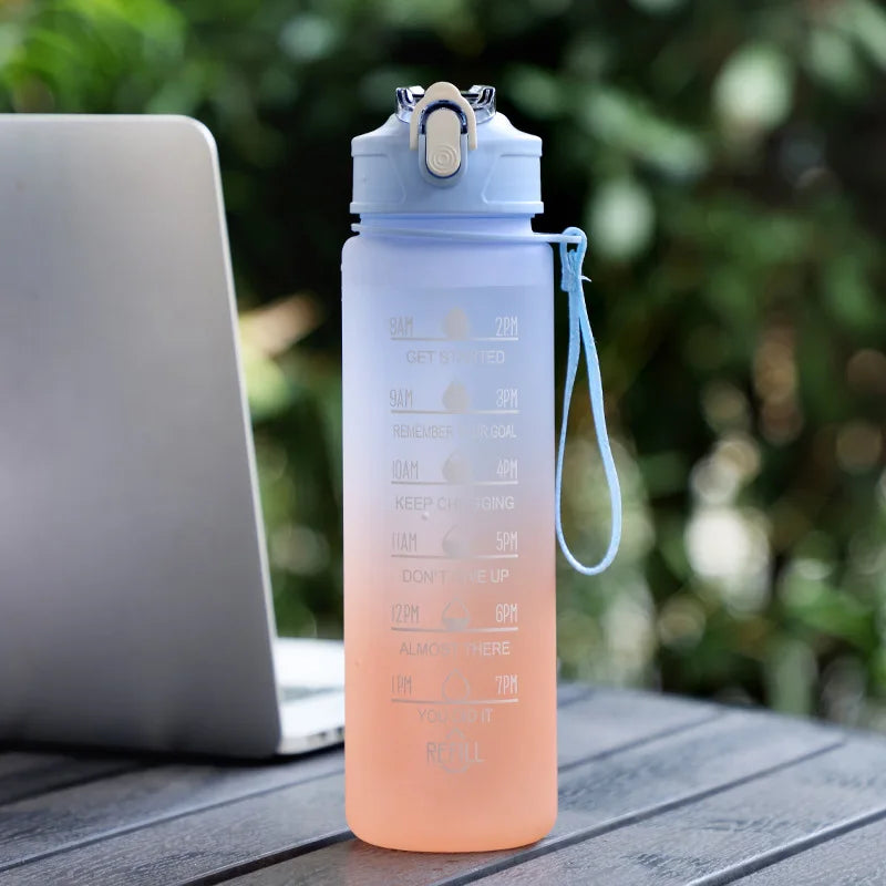 900ML Sports Water Bottle with Time Marker Leak-proof Cup Motivational Portable Water bottle for Outdoor Sport Fitness BPA Free PureGliss