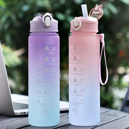 900ML Sports Water Bottle with Time Marker Leak-proof Cup Motivational Portable Water bottle for Outdoor Sport Fitness BPA Free PureGliss