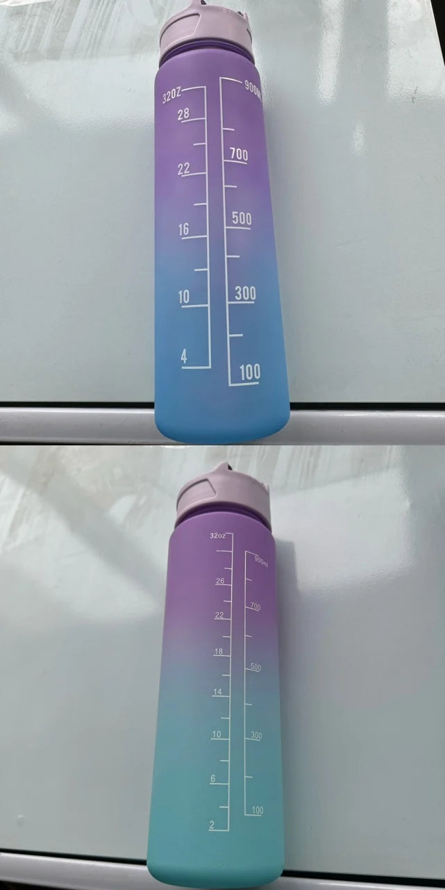 900ML Sports Water Bottle with Time Marker Leak-proof Cup Motivational Portable Water bottle for Outdoor Sport Fitness BPA Free PureGliss