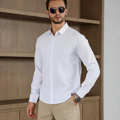 New Men's Business Casual Long Sleeved Solid Color Shirt Wrinkle Resistant Wrinkle Free Comfortable All Season Versatile Top PureGliss