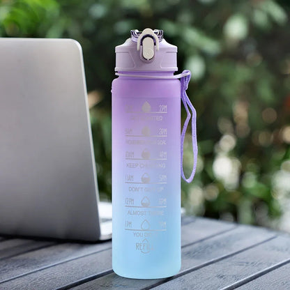 900ML Sports Water Bottle with Time Marker Leak-proof Cup Motivational Portable Water bottle for Outdoor Sport Fitness BPA Free PureGliss