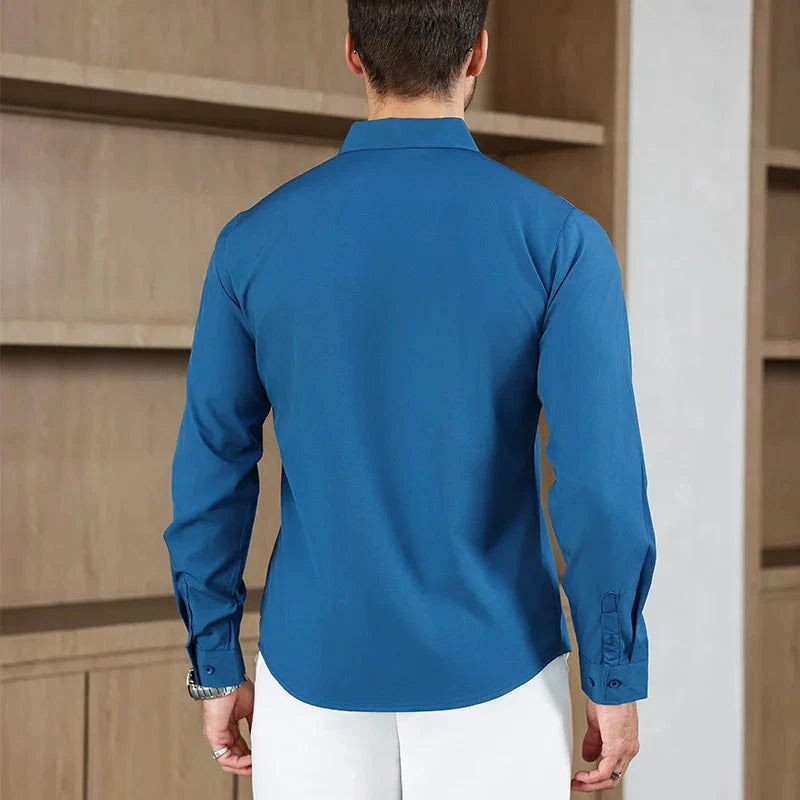 New Men's Business Casual Long Sleeved Solid Color Shirt Wrinkle Resistant Wrinkle Free Comfortable All Season Versatile Top PureGliss