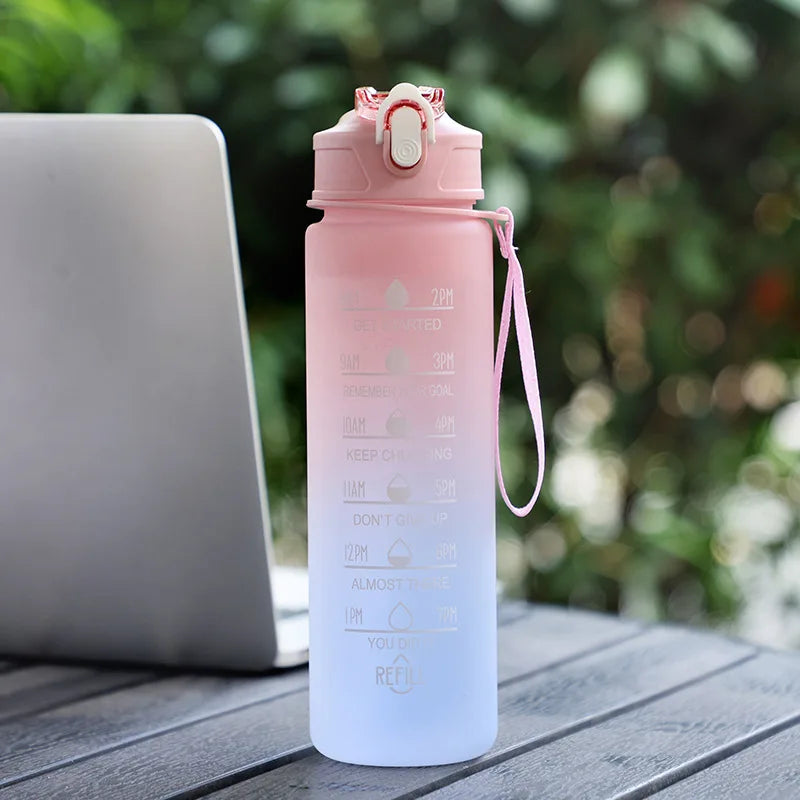 900ML Sports Water Bottle with Time Marker Leak-proof Cup Motivational Portable Water bottle for Outdoor Sport Fitness BPA Free PureGliss