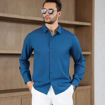 New Men's Business Casual Long Sleeved Solid Color Shirt Wrinkle Resistant Wrinkle Free Comfortable All Season Versatile Top PureGliss