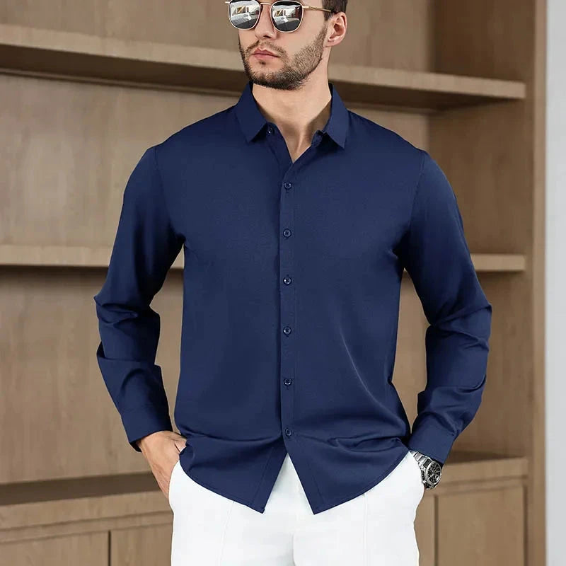 New Men's Business Casual Long Sleeved Solid Color Shirt Wrinkle Resistant Wrinkle Free Comfortable All Season Versatile Top PureGliss