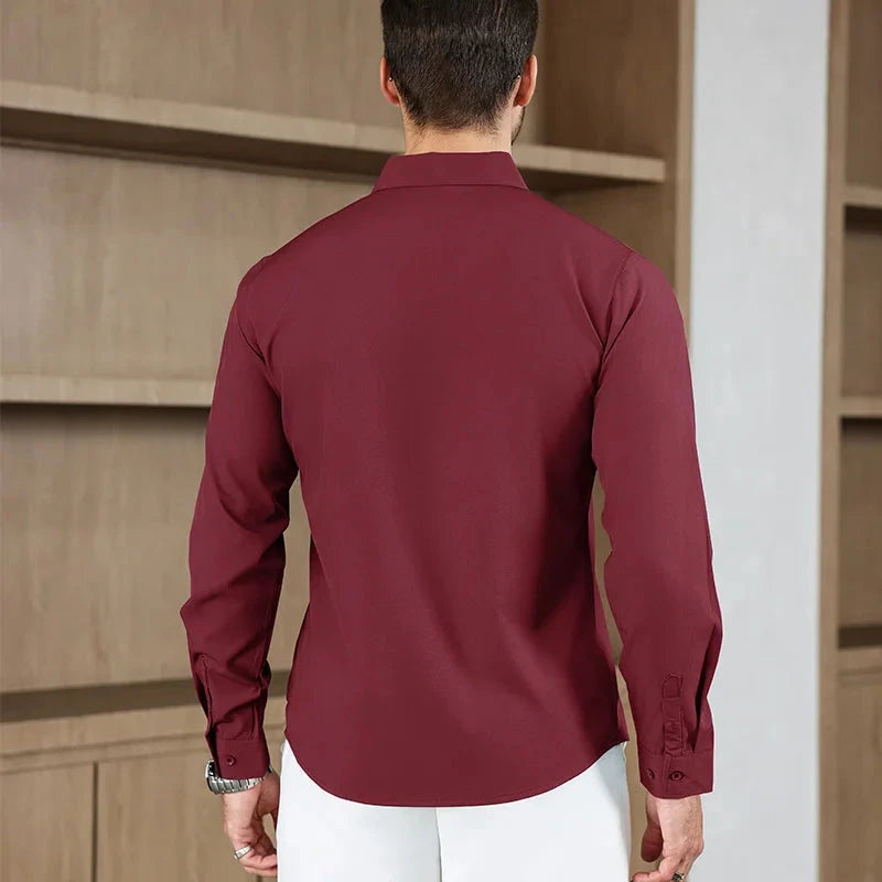 New Men's Business Casual Long Sleeved Solid Color Shirt Wrinkle Resistant Wrinkle Free Comfortable All Season Versatile Top PureGliss