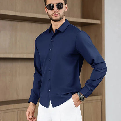 New Men's Business Casual Long Sleeved Solid Color Shirt Wrinkle Resistant Wrinkle Free Comfortable All Season Versatile Top PureGliss