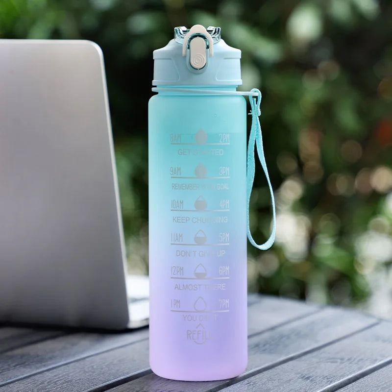 900ML Sports Water Bottle with Time Marker Leak-proof Cup Motivational Portable Water bottle for Outdoor Sport Fitness BPA Free PureGliss