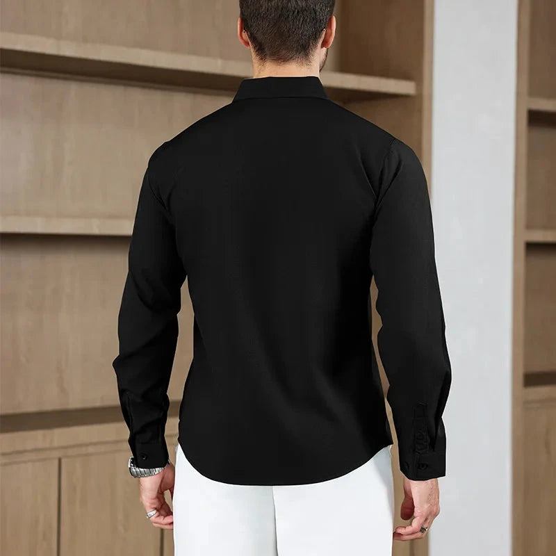 New Men's Business Casual Long Sleeved Solid Color Shirt Wrinkle Resistant Wrinkle Free Comfortable All Season Versatile Top PureGliss