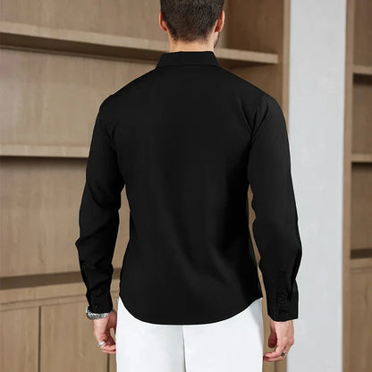 New Men's Business Casual Long Sleeved Solid Color Shirt Wrinkle Resistant Wrinkle Free Comfortable All Season Versatile Top PureGliss