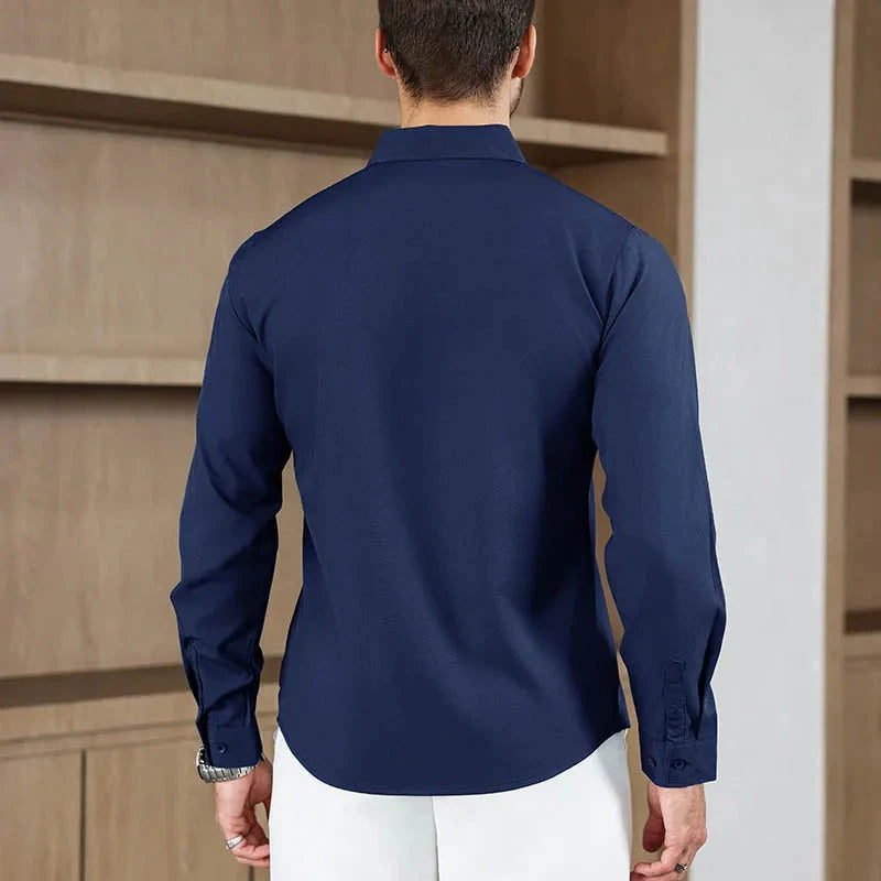 New Men's Business Casual Long Sleeved Solid Color Shirt Wrinkle Resistant Wrinkle Free Comfortable All Season Versatile Top PureGliss