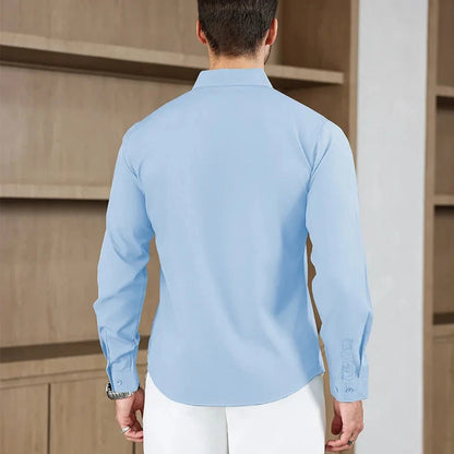New Men's Business Casual Long Sleeved Solid Color Shirt Wrinkle Resistant Wrinkle Free Comfortable All Season Versatile Top PureGliss