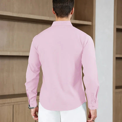 New Men's Business Casual Long Sleeved Solid Color Shirt Wrinkle Resistant Wrinkle Free Comfortable All Season Versatile Top PureGliss