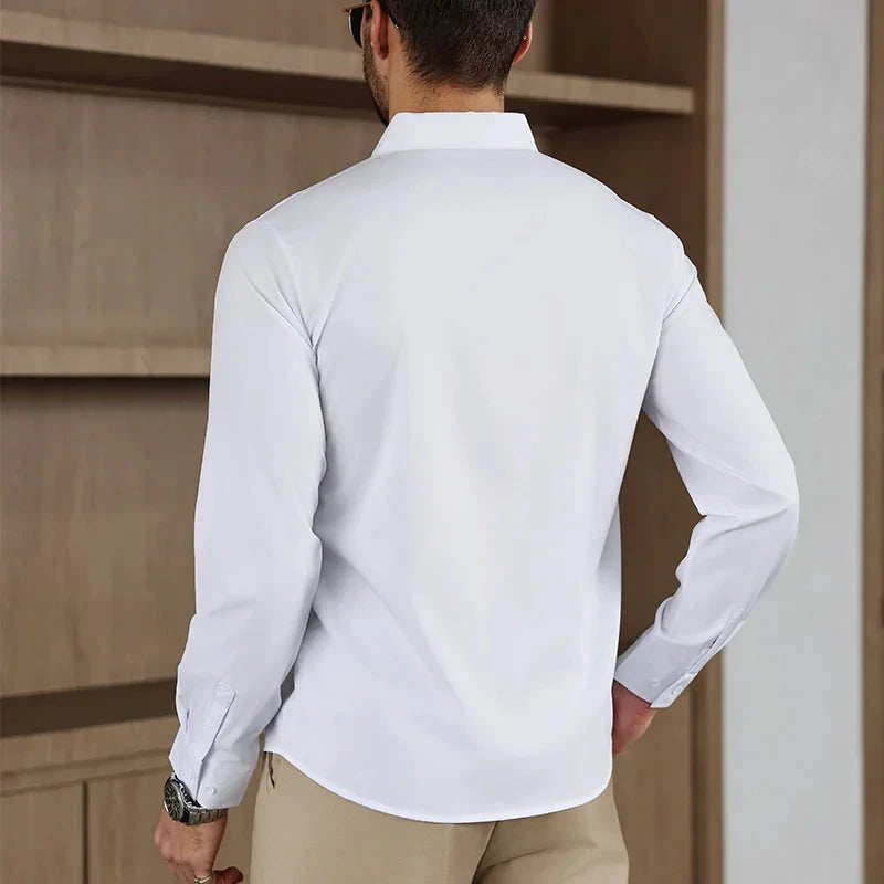 New Men's Business Casual Long Sleeved Solid Color Shirt Wrinkle Resistant Wrinkle Free Comfortable All Season Versatile Top PureGliss