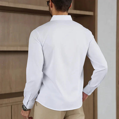 New Men's Business Casual Long Sleeved Solid Color Shirt Wrinkle Resistant Wrinkle Free Comfortable All Season Versatile Top PureGliss