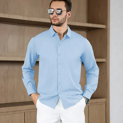 New Men's Business Casual Long Sleeved Solid Color Shirt Wrinkle Resistant Wrinkle Free Comfortable All Season Versatile Top PureGliss