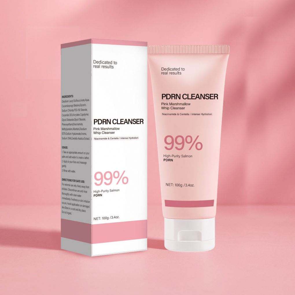 Nettoyant visage PDRN doux rose avec tube et boîte