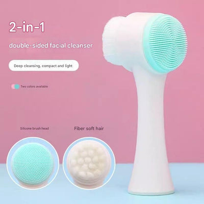 Brosse visage silicone 2-en-1 double face – côté silicone et côté fibres douces