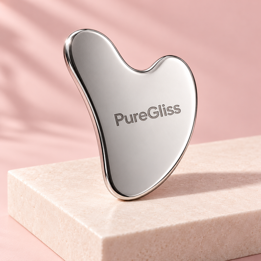 Gua Sha Visage Acier Inoxydable PureGliss — présentation personnalisée PureGliss