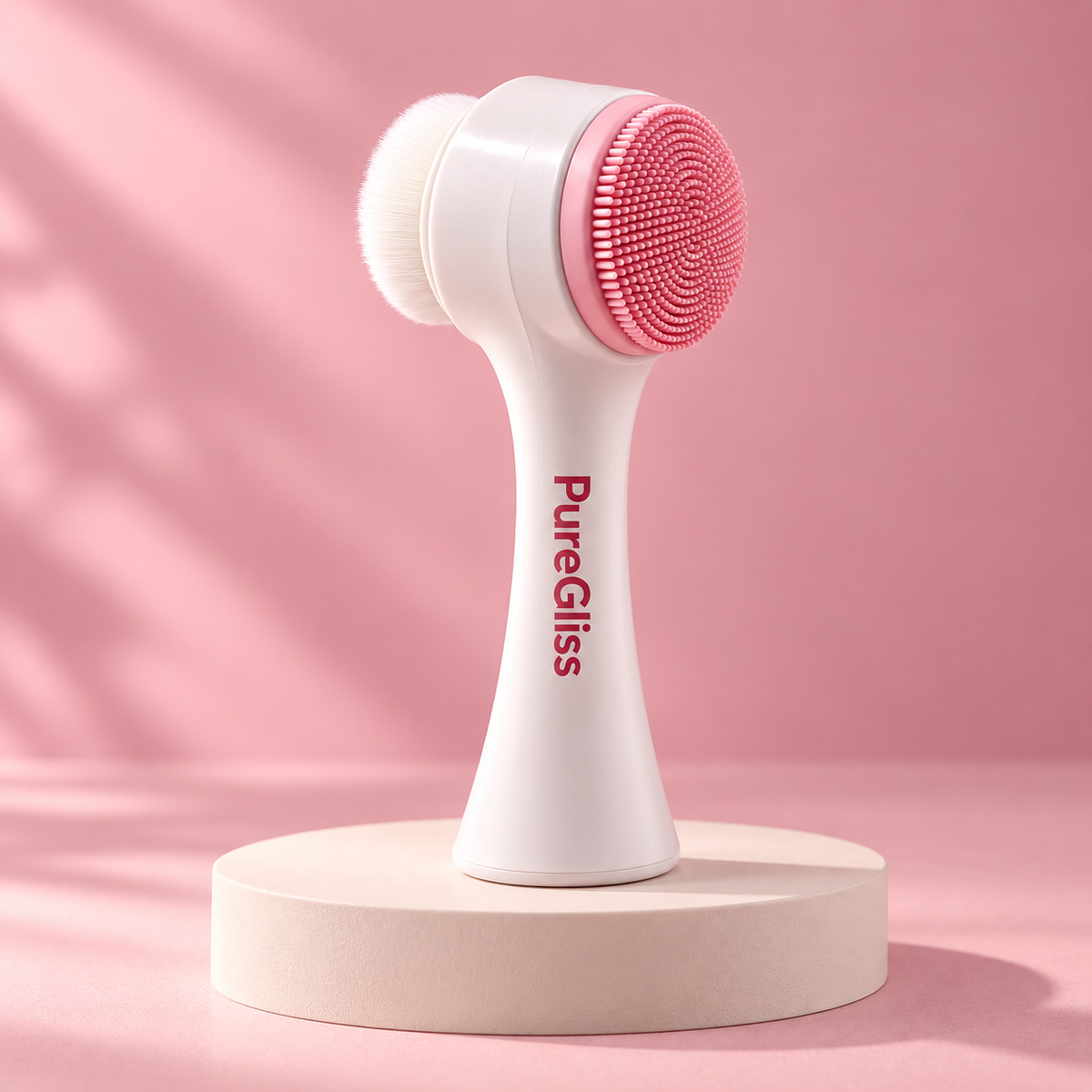 Brosse Visage Silicone 2-en-1 PureGliss — mise en scène sur socle