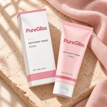 Nettoyant Visage Doux PDRN PureGliss — vue dans un décor de pierre et de lin.